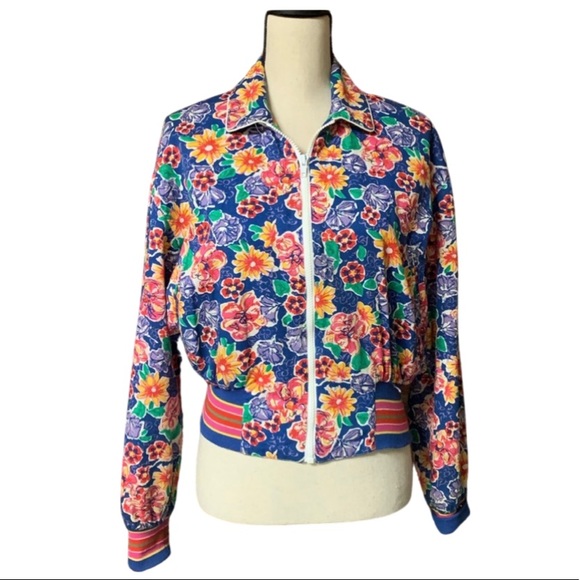 VINTAGE LILY’S OF BEVERLY HILLS 90’s Women’s Floral Zip Up Bomber Jacket - Picture 1 of 6